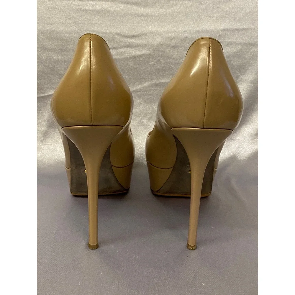SERGIO ROSSI SHOES CACHET PEEP TOE PLATFORM PUMPS BEIGE TAUPE $730 39.5 9.5 Used